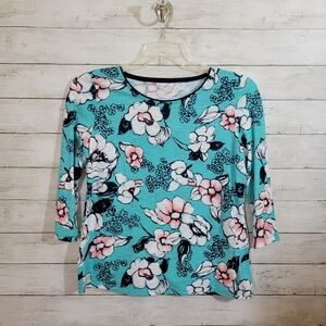 Allison Daley Floral 3/4 Sleeve Spring Summer Top Size Small Petite